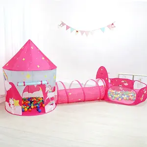 Tenda interior das crianças ao ar livre Unicórnio de três peças Playhouse Portátil dobrável da menina interior piscina bola oceânica jogar tenda