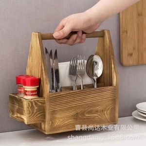 Caja de almacenamiento de madera maciza para escritorio, caja para cubiertos de cocina, caja de almacenamiento para cuchillos y tenedores de mesa de comedor, sala de estar - Product Image 2