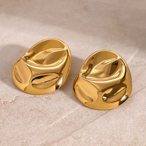 Fashion Irregular Oval <b>Stud</b> <b>Earrings</b> 18K Gold Plated Zinc Alloy Geometric Design For Women Jewelry - Product Image 3
