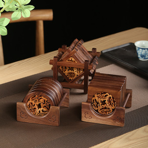 Walnut Tea Coaster Set Chinese Style Handmade Heat Insulation Mat For Tea Cup Tea Tray Anti Scalding Pad Set - Product Image 1