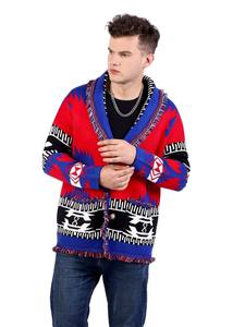 Cárdigan de punto Jacquard de otoño e invierno para <span class=keywords><strong>hombre</strong></span>, chaqueta de suéter gruesa holgada con cuello en V de estilo étnico Retro - Product Image 6