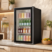 Mini-réfrigérateur à compresseur avec porte en verre 90L 4-16 ℃   Réfrigérateur à boissons R600a avec serrure et éclairage intérieur pour hôtel, bar, bureau