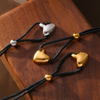 N0540 Collier de cordon de corde plaqué or 18 carats bijoux en acier inoxydable collier pendentif coeur pour les femmes
