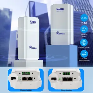 KuWFi WiFi inalámbrico 1-2 km puente 300Mbps 2,4 GHz CPE inalámbrico esterno Punto a Punto puente inalámbrico por cámara IP