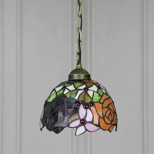 LongHuiJing Tiffany Style Stained Glass Lampshade Ceiling <b>Lights</b> <b>Rose</b> Pendant Fixture for Home Decoration - Product Image 5