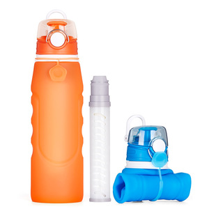 Portable Silicone <b>Water</b> Bottle With Filter 1000Ml Outdoor Sports Camping Purifier Blue Capacity - Product Image 3