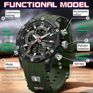 Montre en silicone pour homme SANDA 6162, multifonction, chronographe lumineux, sport, décontractée, étanche, quartz, numérique - Product Image 6