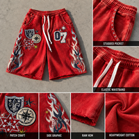 Shorts longs 3/4 en coton épais pour homme, personnalisés, brodés, patchwork, vintage, lavés, longueur genou, baggy, style Bermuda, en molleton