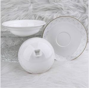 Juego de Vajilla de Porcelana Clásica con Estampado Oriental Grey Mountain Pavilion de Chenhong, Apto para Lavavajillas, Incluye Tazón con Tapa de 17 cm y Platillo - Product Image 2