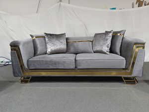 Canapés de <span class=keywords><strong>salon</strong></span> de luxe Winforce Modern Designs Furniture, en velours <span class=keywords><strong>gris</strong></span> élégant, <span class=keywords><strong>avec</strong></span> décoration en acier inoxydable, pour hôtel, 1, 2 ou 3 places. - Product Image 4