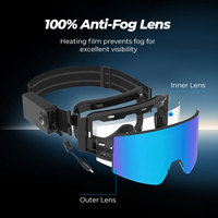 Masque de ski chauffant HUBO PRO avec cadre en TPU, revêtement anti-buée, sangle réglable, lentille interchangeable, protection UV400 pour hommes et femmes
