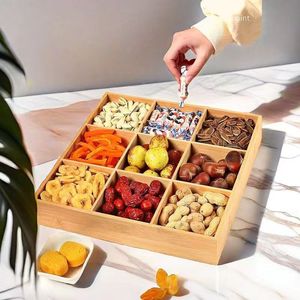 Bamboo Divided <b>Tray</b> Nine Compartment Serving Plate For Snacks Fruits <b>Tea</b> Coffee Desktop Use - Product Image 2