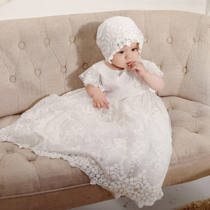 Enfant en bas âge filles robes <span class=keywords><strong>blanc</strong></span> Floral baptême baptême robe de mariée bébé fille robe tenue avec Bonnet 2025 - Product Image 4
