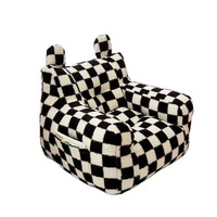 Fauteuil pouf carré sans cadre à carreaux noirs et blancs, en tissu doux, canapé individuel, chaise décontractée pour la maison, le salon, le balcon