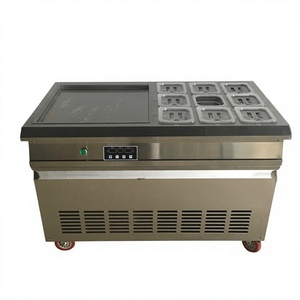 Machine à <span class=keywords><strong>glace</strong></span> frite thaïlandaise en acier inoxydable, machine à rouleaux de <span class=keywords><strong>glace</strong></span> avec plateau carré/rond et 9 bacs réfrigérés - Product Image 4