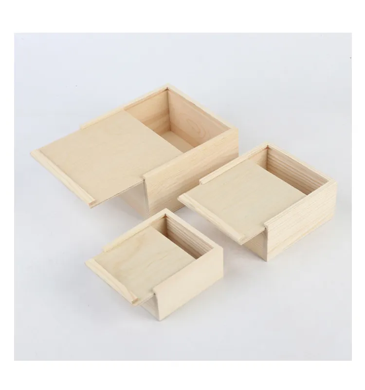 Caja de almacenamiento pequeña de madera Natural, contenedor en blanco para regalo, joyería, arte artesanal, con tapa deslizante