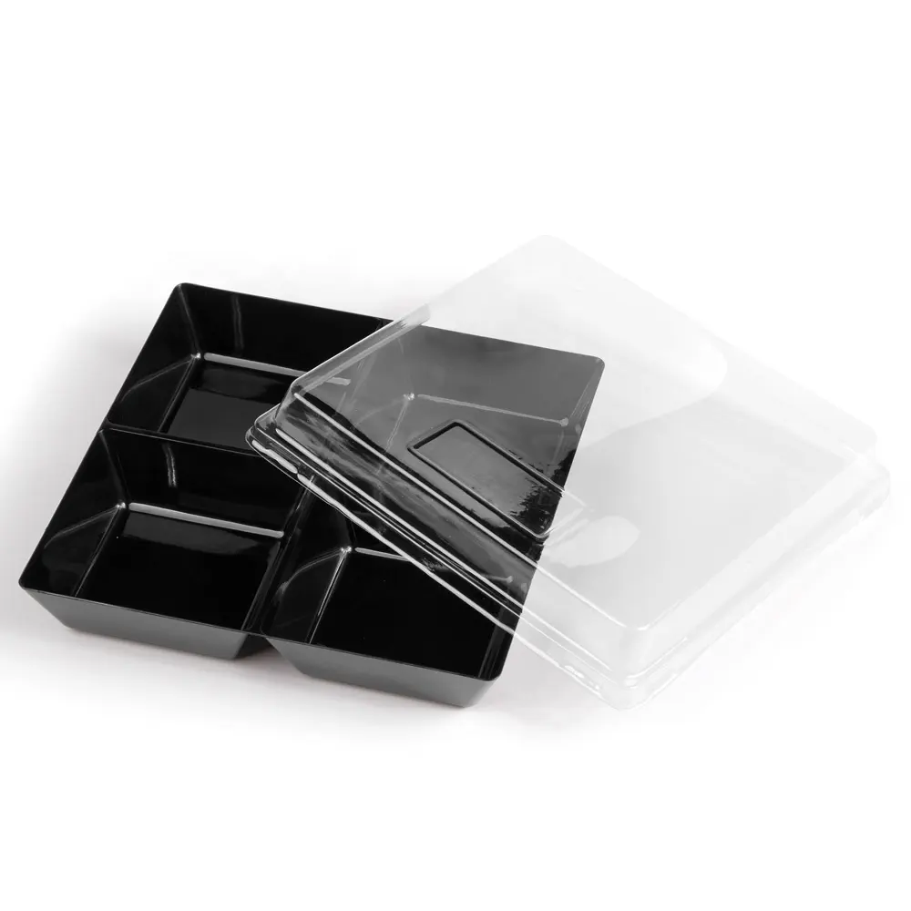 Пищевой квадратной формы 4 отсека черный пластиковый ящик для торта с крышкой