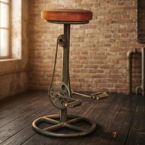 Tabouret de bar industriel vintage en fer et métal, design Indian Cycle, réglable, écologique, avec siège en cuir et repose-pieds, pour bar à domicile et salon - Product Image 3