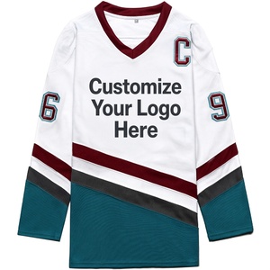 Maillot de hockey sur glace de qualité supérieure, blanc, bordeaux, turquoise, manches longues, col en V, unisexe, adulte, en maille - Product Image 1
