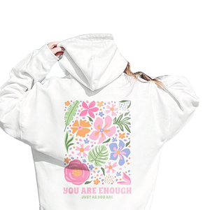 <b>Women's</b> Floral Letter Print Lined ODM <b>Hoodie</b> Short Sleeve Pullover Sweatshirt Pocket Streetwear Style Knitted Fabric Autumn 2026 - Product Image 1