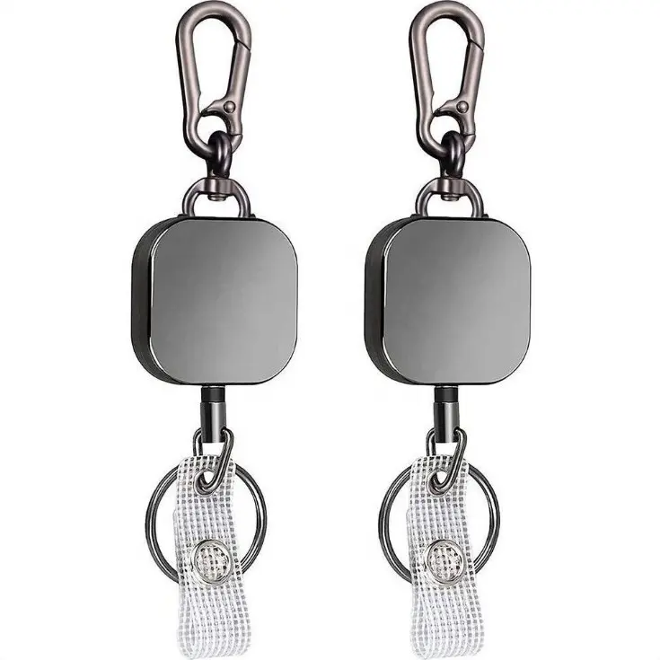 Amazon Big Sale 2 Pcs Heavy Duty Retractable ID Badge Holder Square Key Reel With Carabiner Hook For Office Use