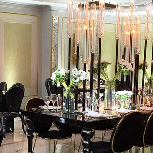 9 Arms Handmade Heat-Resistant Crystal Glass <strong>Candelabra</strong> in <strong>Black</strong> and Clear for Wedding and Christmas Table Centerpieces - Product Image 6