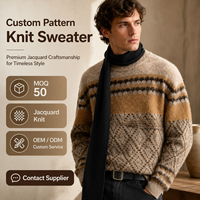 Pull en tricot jacquard Fair Isle vintage pour homme, col rond, color block, effet duveteux, décontracté, hiver, OEM ODM