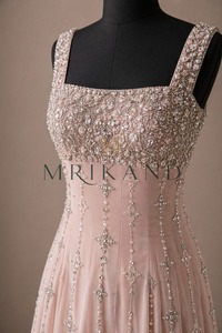 Stylish Silk <b>Calf</b> <b>Length</b> <b>Dress</b> Featuring Luxury Crystal Hand Work and Pearl Embellishments for Women Fashion Occasions - Product Image 3