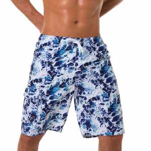 Shorts de bain longs pour hommes en polyester imprimé, longueur au-dessus du genou, avec poches latérales et cordon de serrage, grandes tailles, vente en gros - Product Image 3
