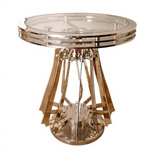 Mesa Auxiliar Redonda con Tapa de Cristal de Diseño Moderno para Decoración de Sala de Estar, Mesa de Centro Metálica para Venta de Exportación - Product Image 1