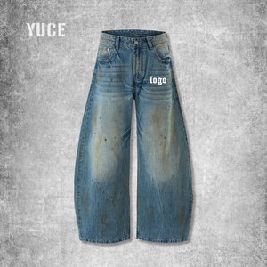 Tùy Chỉnh Denim Nhà Máy Nút Bay Nguyên Denim Quần Baggy Cong Scimitar Thùng Chân Móng Ngựa Sờn Jeans Người Đàn Ông - Product Image 2