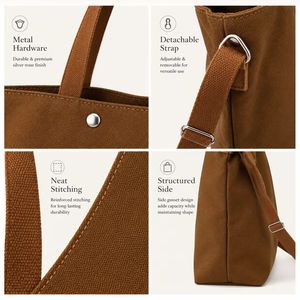 Cotton Canvas Shopping Tote <b>Bag</b> Reusable <b>Foldable</b> with Pocket Fashion Handbag Pouch <b>Bag</b> - Product Image 3