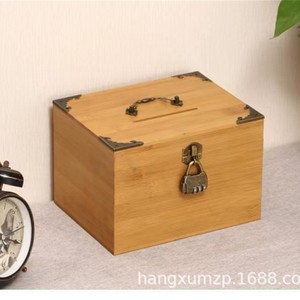 Coffre-fort en bois avec serrure à combinaison, boîte de rangement pour l'épargne et la gestion de la richesse, coffre au trésor en bambou et bois - Product Image 5