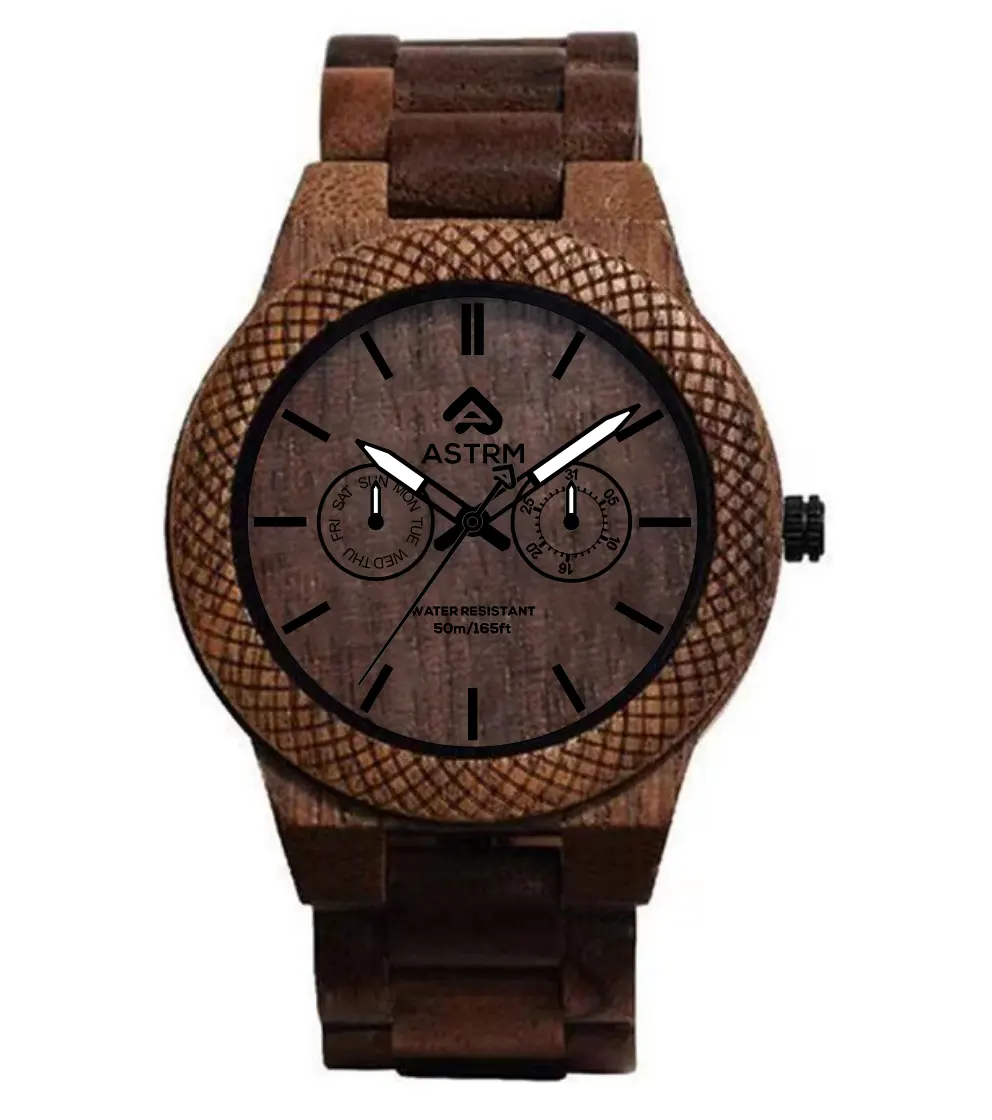 ASTRM Black Color High Quality Sapphire Glass Japanese Movement Simple Wooden Straps Men 5 Atm Real Waterproof Wooden Watches
