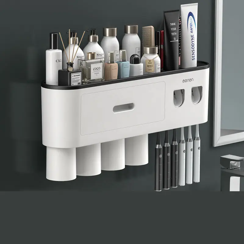 Distributeur automatique de dentifrice avec couvercle anti-poussière brosse à dents de douche et porte-dentifrice étagère de rangement de salle de bain support mural
