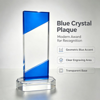 Trophée rectangulaire en cristal bleu, style noble et élégant, pour récompense commémorative