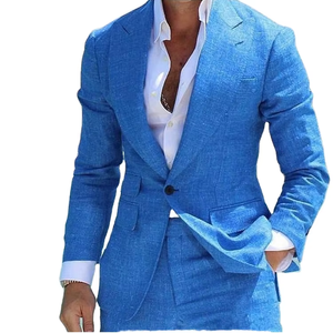 OEM Set completo due pezzi in <span class=keywords><strong>lino</strong></span> <span class=keywords><strong>di</strong></span> grandi dimensioni pantaloni traspiranti in tinta unita doppio petto monopetto <span class=keywords><strong>Blazer</strong></span> piatto solido - Product Image 6