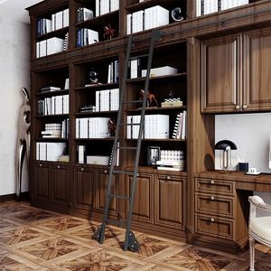 WEKIS Steel Sliding Modern Design 13.68m Folding <b>Ladder</b> 3 Steps 225 Lbs Capacity Living Room Home Office Kitchen Wine Library - Product Image 5