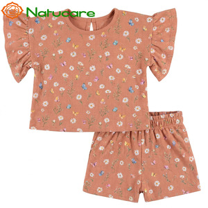 Set di Abbigliamento per Bambini di Alta Qualità, Stampa Personalizzata, Nuova Moda, Maniche a Volant, Collo Tondo, Completo Due Pezzi - Product Image 1