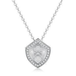 Collar con Colgante en Forma de Escudo de Oro Blanco Sólido de 18K, Diamante Natural de Alta Calidad, Regalo Personalizado para Amigos, Uso Diario, Fiesta - Product Image 1