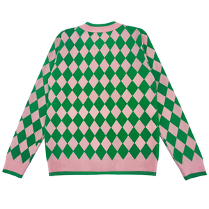 مصنع جديد متماسكة بدلة الموضة جولة الرقبة أرجايل سترة سترة المرأة حزمة طويلة الورك اثنين من قطعة تنورة سترة مجموعة - Product Image 2