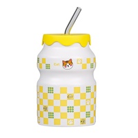 Taza de Cerámica con Tapa y Diseño de Dibujos Animados, Apta para Microondas, con Aislamiento Térmico y Práctica Pajita, para Hombres y Mujeres