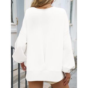 Fisoew Women's <b>Lantern</b> Sleeve Sweatshirt Long Sleeve Loose Fit Crewneck Pullover Tops With Pockets Casual Wear - Product Image 5