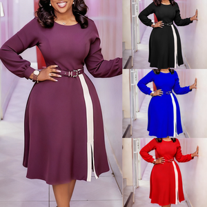 C8643 abiti di moda autunno da <span class=keywords><strong>donna</strong></span> Casual o-collo a-line Color Block Office Lady abito elegante abiti africani per <span class=keywords><strong>abbigliamento</strong></span> <span class=keywords><strong>donna</strong></span> - Product Image 2