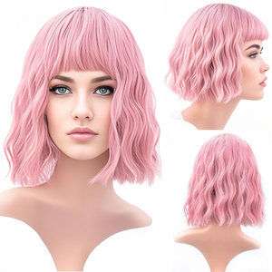 Rosa <span class=keywords><strong>viola</strong></span> Cosplay <span class=keywords><strong>capelli</strong></span> corti parrucche con pizzo trasparente frangia parrucche sintetiche per le donne fatte da <span class=keywords><strong>capelli</strong></span> cinesi - Product Image 1