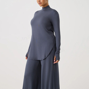 Offre Spéciale grande taille femmes musulman survêtement Logo personnalisé manches longues mi cou séchage rapide femmes vêtements de <span class=keywords><strong>sport</strong></span> modestes pour Gym Fitness - Product Image 3