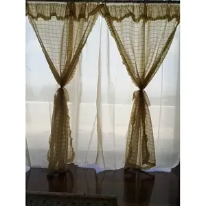 Panel de Cortinas Caladas de 2m de Alto x 2.50m de Ancho con Diseño a Cuadros, Cortinas Transparentes para Ventana - Product Image 3