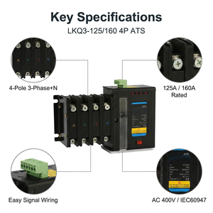 Heavy Duty 160A 4P 400V Three Phase PC Automatic Transfer Switch ATS for Mechanical Interlock Medical <strong>Fire</strong> Emergency IEC - Product Image 3