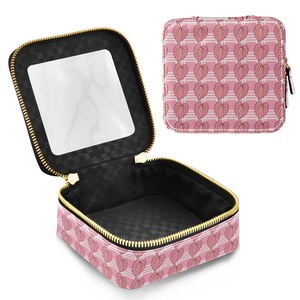 Mini Hawaii Anthurium Palaka Print Square Zipper <b>Small</b> MakeUp Organizer PU Leather Travel Cosmetic <b>Case</b> with Clear Window - Product Image 1