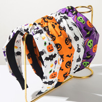Serre-tête noué vintage de haute qualité pour Halloween, avec imprimé citrouille, chauve-souris et araignée, accessoires de cheveux festifs pour les fêtes
